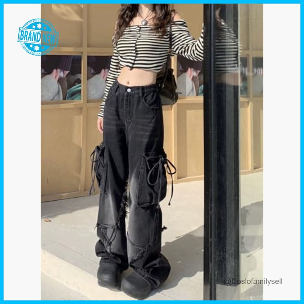 Baggy Cargo Pants Y2K Streetwear Classic Straight Leg Low Rise Jeans - Picture 3 of 6